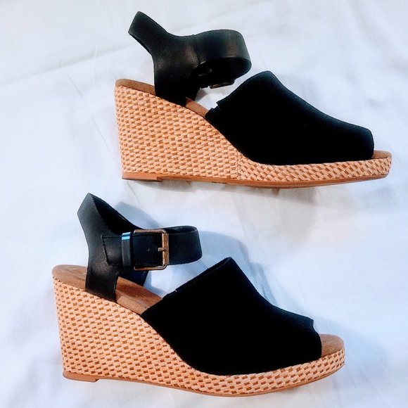 Toms Tropez Jute Wedge Slingback Sandal Platform Black Suede Heels - Picture 6 of 14